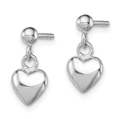 Sterling Silver 925 Polished Heart Dangle Earrings for Girls