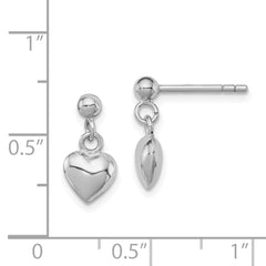 Sterling Silver 925 Polished Heart Dangle Earrings for Girls