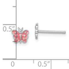 Sterling Silver Rhodium-Plated Pink Enameled Butterfly Earrings for Girls