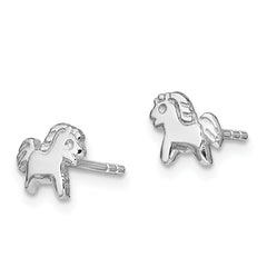 Sterling Silver Rhodium-Plated Pony Earrings for Girls with Polished Finish