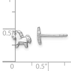 Sterling Silver Rhodium-Plated Pony Earrings for Girls with Polished Finish