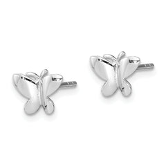Sterling Silver Polished Butterfly Post Earrings for Girls Rhodium Plated