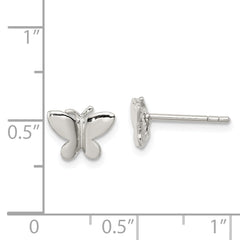 Sterling Silver Polished Butterfly Post Earrings for Girls Rhodium Plated