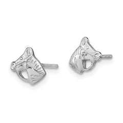 Sterling Silver 925 Horse Head Children's Earrings with Polished Textured Finish