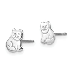 Sterling Silver 925 Polished Cat Earrings for Girls with Rhodium Finish
