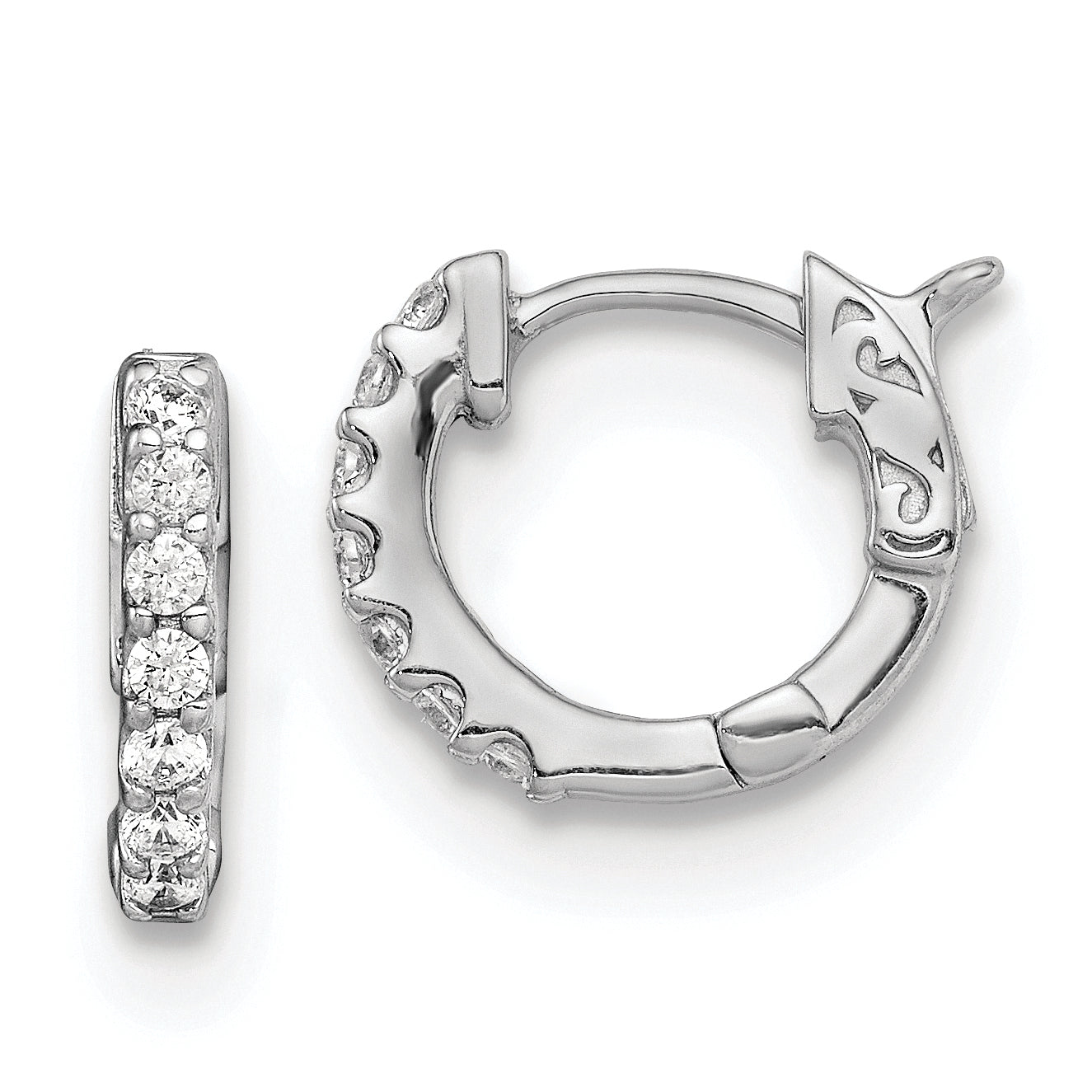 Sterling Shimmer Sterling Silver Rhodium-plated 14 Stone CZ Hinged Hoop Earrings