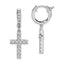 36-Stone Cubic Zirconia Cross Hoop Dangle Earrings in Sterling Silver, 31mm Hinged - Sophia Jewelers