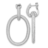 Sterling Silver Rhodium-plated CZ Oval Hinged Hoop Dangle Earrings