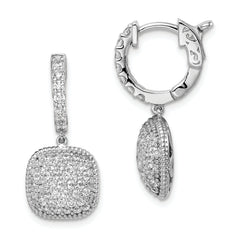 Sterling Shimmer Sterling Silver Rhodium-plated 88 Stone CZ Pav‚ Square Dangle Hinged Hoop Earrings