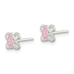 Sterling Silver Pink CZ Butterfly Earrings for Girls Polished, Anti-Tarnish