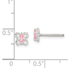 Sterling Silver Pink CZ Butterfly Earrings for Girls Polished, Anti-Tarnish
