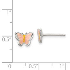 Sterling Silver 925 Children's Butterfly Earrings with Pink & Orange Enamel