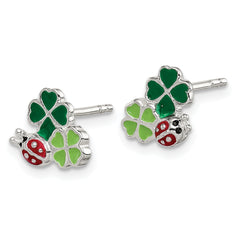 925 Sterling Silver Ladybug & Clover Enamel Earrings for Girls Polished, Anti-Tarnish Finish