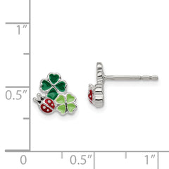 925 Sterling Silver Ladybug & Clover Enamel Earrings for Girls Polished, Anti-Tarnish Finish