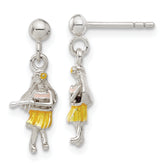 Sterling Silver Children's Enameled Hawaiian Girl Dangle Earrings