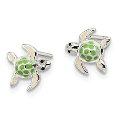 Sterling Silver Sea Turtle Enamel Earrings for Girls with Polished Finish