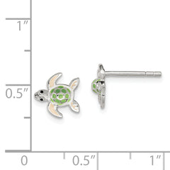Sterling Silver Sea Turtle Enamel Earrings for Girls with Polished Finish