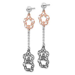 Sterling Silver Rose-Tone Ruthenium-Plated Dangle Earrings with Diamond-Cut Flower Design