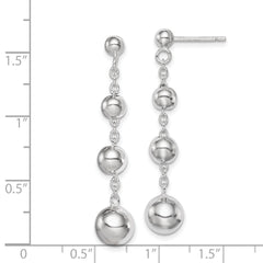 Sterling Silver Rhodium-Plated Beaded Dangle Earrings 46mm Elegant Polished Finish