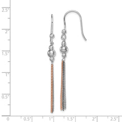 Sterling Silver 925 Multi-Strand Dangle Earrings with Rose & Black Accents