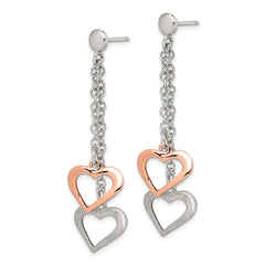 Sterling Silver Rose-Tone Drop Earrings with Polished & Textured Finish