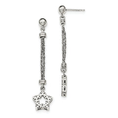 Sterling Silver CZ Star 2 Strand Diamond Cut Post Dangle Earrings