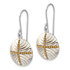 925 Sterling Silver Gold-Plated Circle Dangle Earrings with Polished Beaded Design