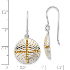 925 Sterling Silver Gold-Plated Circle Dangle Earrings with Polished Beaded Design