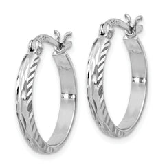 925 Sterling Silver Rhodium-Plated Textured Hoop Earrings 2.5mm Polished for Women