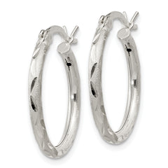 Sterling Silver 925 Brushed Hoop Earrings with Diamond-Cut Satin Finish 22mm