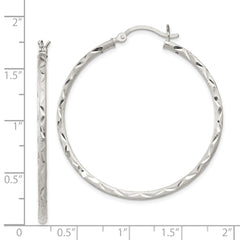 Sterling Silver 925 Diamond-Cut Hoop Earrings with Brushed Finish 43mm
