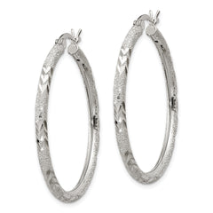 Sterling Silver 925 Diamond-Cut Hoop Earrings with Polished Laser Design