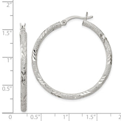 Sterling Silver 925 Diamond-Cut Hoop Earrings with Polished Laser Design