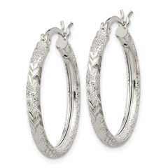 Sterling Silver 925 Diamond-Cut Hoop Earrings with Polished Laser Design