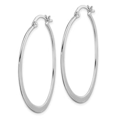 Sterling Silver 925 Polished Oval Hoop Earrings with Rhodium Plating