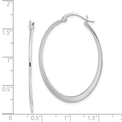 Sterling Silver 925 Polished Oval Hoop Earrings with Rhodium Plating
