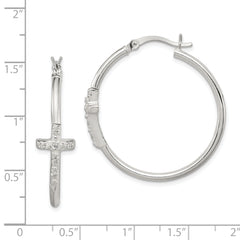 Sterling Silver CZ Cross Hoop Earrings with Polished Anti-Tarnish Finish