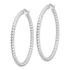 Sterling Silver Rhodium-Plated Beaded Hoop Earrings 3mm Elegant Women's Design