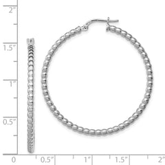 Sterling Silver Rhodium-Plated Beaded Hoop Earrings 3mm Elegant Women's Design