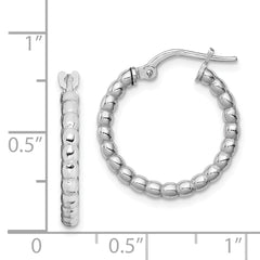Sterling Silver 925 Polished Beaded Hoop Earrings with Rhodium Finish