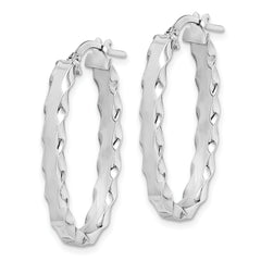Sterling Silver 925 Scalloped Oval Hoop Earrings with Polished Rhodium Finish