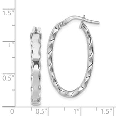 Sterling Silver 925 Scalloped Oval Hoop Earrings with Polished Rhodium Finish