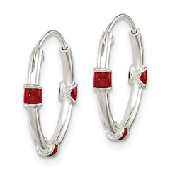 Sterling Silver 925 Red Enamel Endless Hoop Earrings with Polished Finish