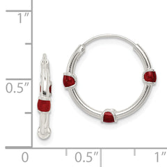 Sterling Silver 925 Red Enamel Endless Hoop Earrings with Polished Finish