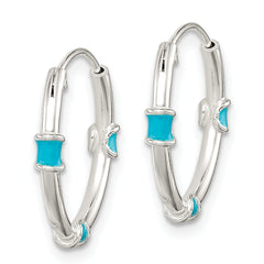 Sterling Silver 925 Light Blue Enamel Endless Hoop Earrings Polished Finish