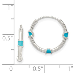 Sterling Silver 925 Light Blue Enamel Endless Hoop Earrings Polished Finish