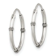 Sterling Silver 925 Endless Hoop Earrings with Polished Antiqued Finish