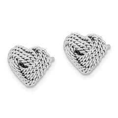 Sterling Silver 925 Love Knot Heart Earrings Polished Rhodium-Plated