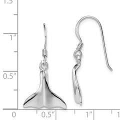 Sterling Silver 925 Whale Tail Dangle Earrings with Rhodium Plating