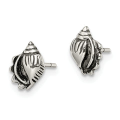 Sterling Silver Sea Shell Post Earrings with Polished Antiqued Finish Elegant Design